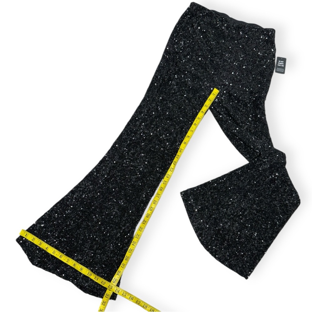 Express Super High Waisted Sequin Flare Pant Black Size Small - Picture 6 of 10